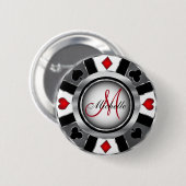 Monogram Silver Poker Chip Casino Design Ronde Button 5,7 Cm (Voorkant /achterkant)