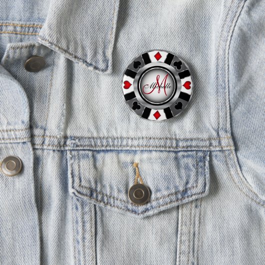 Monogram Silver Poker Chip Casino Design Ronde Button 5,7 Cm (In situ)