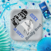 Monogram Silver Royal Blue Afstuderen Year Papieren Bordje (Feest)