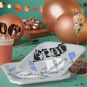 Monogram Silver Royal Blue Afstuderen Year Papieren Bordje