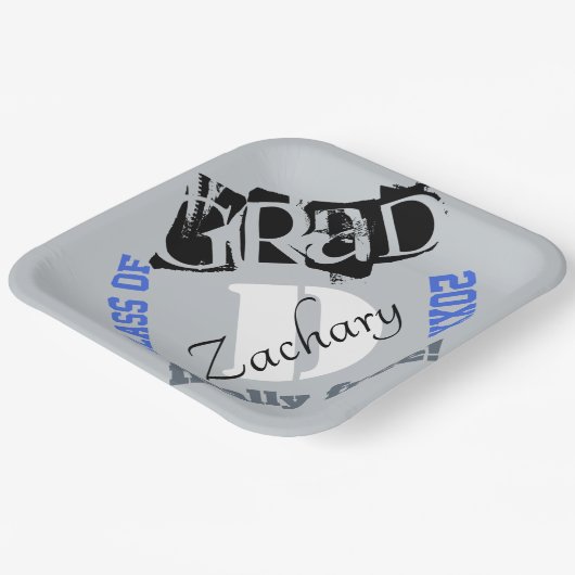 Monogram Silver Royal Blue Afstuderen Year Papieren Bordje (Gebogen)