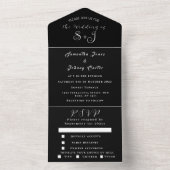 Monogram Simple Black Calligraphy Wedding All In One Uitnodiging (Binnen)