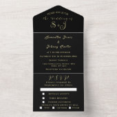 Monogram Simple Black Gold Calligraphy Weddenschap All In One Uitnodiging (Binnen)