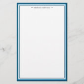 Monogram Simple Blue Border Klassieke gepersonalis Briefpapier (Voorkant)