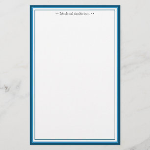 Monogram Simple Blue Border Klassieke gepersonalis Briefpapier