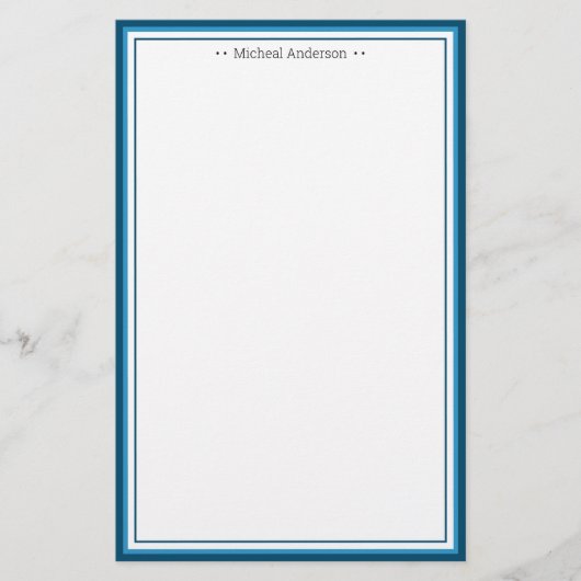 Monogram Simple Blue Border Klassieke gepersonalis Briefpapier (Voorkant)