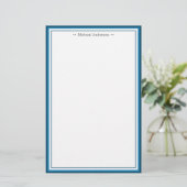 Monogram Simple Blue Border Klassieke gepersonalis Briefpapier (Staand voorkant)