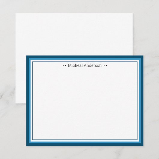 Monogram Simple Blue Border Klassieke gepersonalis Notitiekaartje (Voorkant / Achterkant)