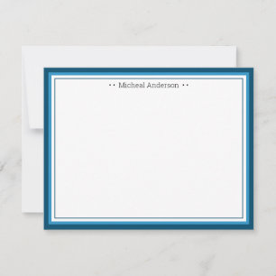 Monogram Simple Blue Border Klassieke gepersonalis Notitiekaartje