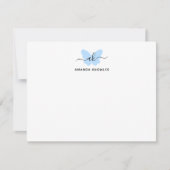 Monogram Simple Blue Butterfly Minimalist Girly Notitiekaartje (Voorkant)
