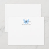 Monogram Simple Blue Butterfly Minimalist Girly Notitiekaartje (Voorkant / Achterkant)