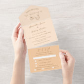 Monogram Simple Champagne Dusty roos Wedding All In One Uitnodiging (Afscheurbaar)