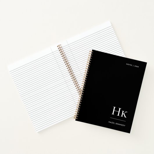 Monogram Simple Elegant Black Personalized Name Notitieboek (Binnen)