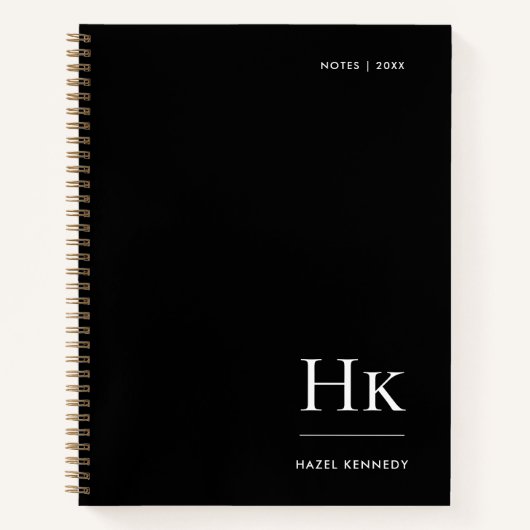 Monogram Simple Elegant Black Personalized Name Notitieboek (Voorkant)
