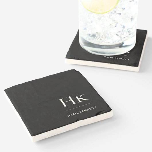 Monogram Simple Elegant Feminine Black White Stenen Onderzetter