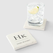 Monogram Simple Elegant Minimal Ivory Monogrammed Stenen Onderzetter (Zijkant)