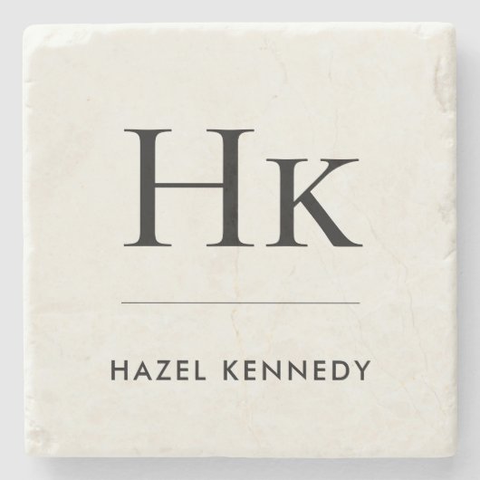 Monogram Simple Elegant Minimal Ivory Monogrammed Stenen Onderzetter (Voorkant)