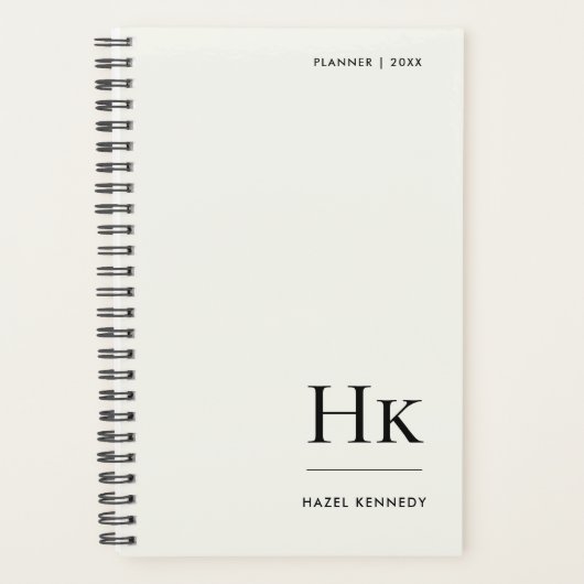 Monogram Simple Elegant Minimal Ivory Personalized Planner (Voorkant)