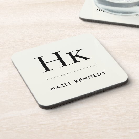 Monogram Simple Elegant Minimalist Ivory White Bier Onderzetter (Linkerzijde)