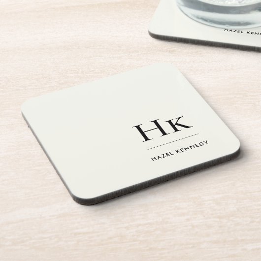 Monogram Simple Elegant Minimalist Ivory White Bier Onderzetter (Linkerzijde)