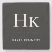 Monogram Simple Elegant Minimalist Name Black Stenen Onderzetter (Voorkant)