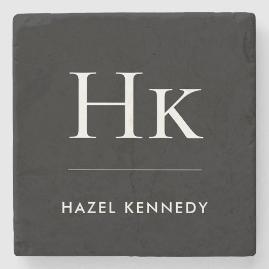 Monogram Simple Elegant Minimalist Name Black Stenen Onderzetter (Voorkant)
