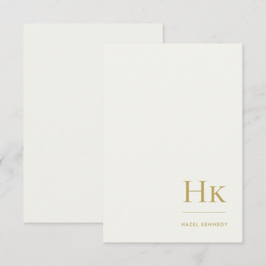 Monogram Simple Elegant Monogrammed Ivory and Gold Notitiekaartje (Voorkant / Achterkant)