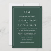 Monogram Simple Forest Green Wedding Kaart (Voorkant)