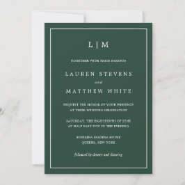 Monogram Simple Forest Green Wedding Kaart