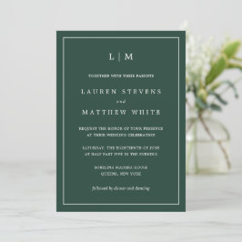 Monogram Simple Forest Green Wedding Kaart