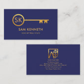 Monogram Simple Gold Home Key Real Estate Realtor Visitekaartje (Voorkant / Achterkant)