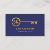 Monogram Simple Gold Home Key Real Estate Realtor Visitekaartje (Voorkant)