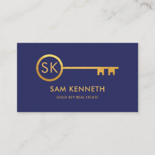 Monogram Simple Gold Home Key Real Estate Realtor Visitekaartje