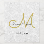 Monogram Simple Gold White Black Elegant Weddensch Wijn Etiket (Enkel label)
