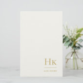 Monogram Simple Ivory Gold Monogrammed Custom Briefpapier (Staand voorkant)