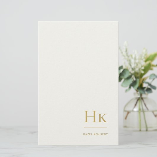 Monogram Simple Ivory Gold Monogrammed Custom Briefpapier (Staand voorkant)