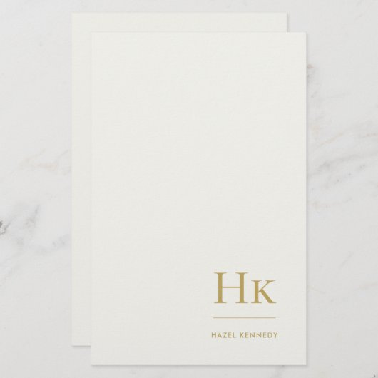 Monogram Simple Ivory Gold Monogrammed Custom Briefpapier (Voorkant / Achterkant)