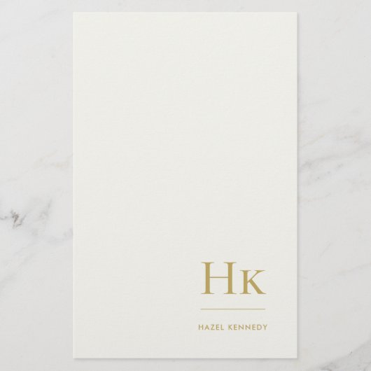 Monogram Simple Ivory Gold Monogrammed Custom Briefpapier (Voorkant)