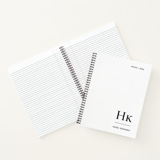 Monogram Simple Minimalist White Personalized Name Notitieboek (Binnen)