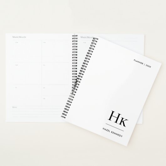 Monogram Simple Minimalist White Personalized Name Planner (Display)