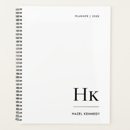 Monogram Simple Minimalist White Personalized Name Planner