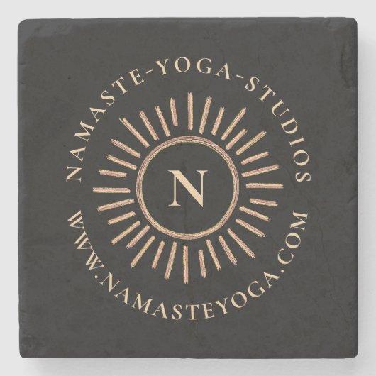 Monogram Simple Modern Black Gold Stenen Onderzetter (Voorkant)