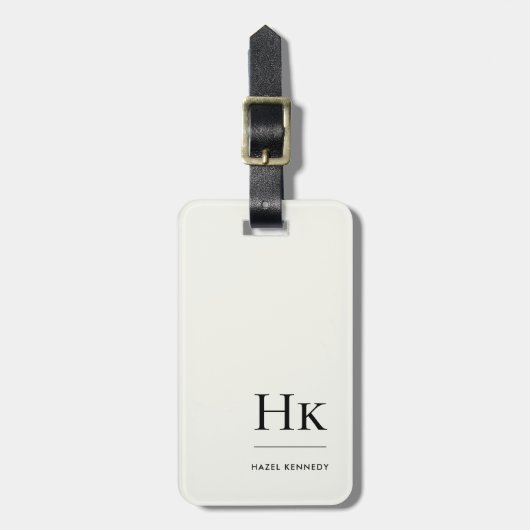 Monogram Simple Modern Elegant Ivory White Classic Bagagelabel (Voorkant verticaal)