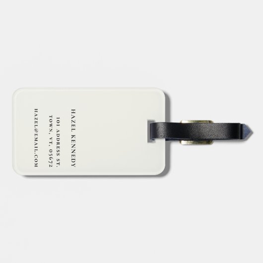 Monogram Simple Modern Elegant Ivory White Classic Bagagelabel (Achterkant horizontaal)