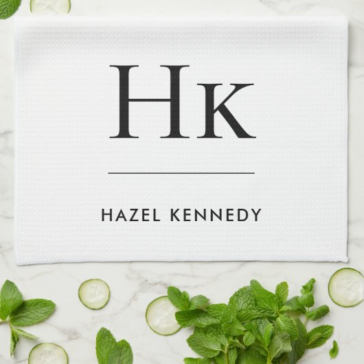 Monogram Simple Modern Elegant White Monogrammed Theedoek (Gevouwen)