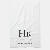 Monogram Simple Modern Elegant White Monogrammed Theedoek (Verticaal)
