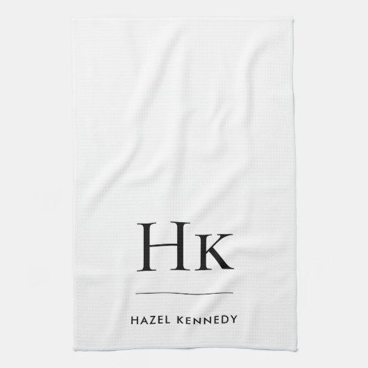 Monogram Simple Modern Elegant White Monogrammed Theedoek (Verticaal)