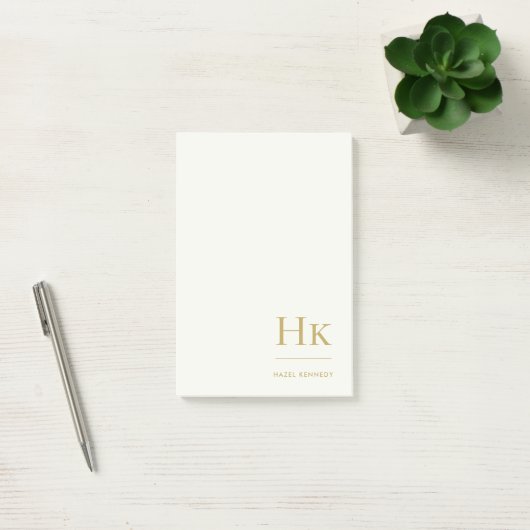 Monogram Simple Modern Ivory Gold Monogrammed Post-it® Notes (Kantoor)