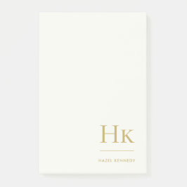 Monogram Simple Modern Ivory Gold Monogrammed Post-it® Notes
