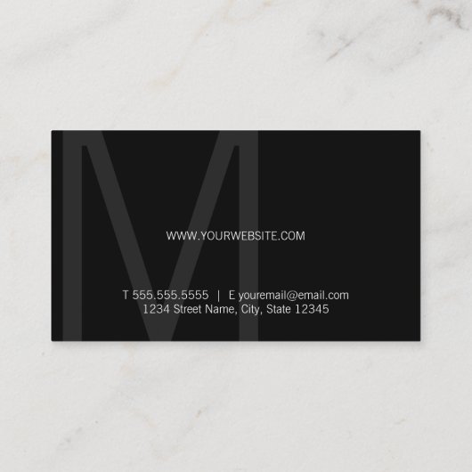 Monogram Simple Modern Minimalist Black Visitekaartje (Achterkant)
